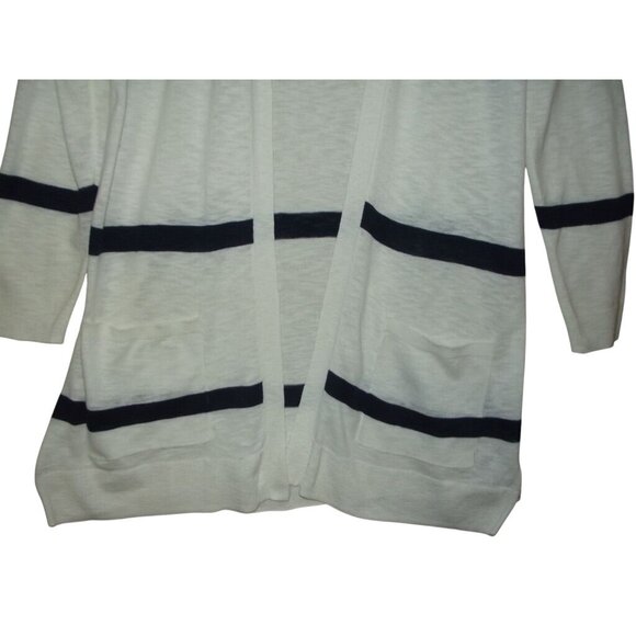 Old Navy Cardigan Sweater Womens Size Large Cream Navy Blue Striped pockets Midi - Picture 7 of 12